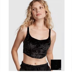 Victoria’s Secret Wireless Lightly Lined Black Corset Cami Bra Crop Top Suede M